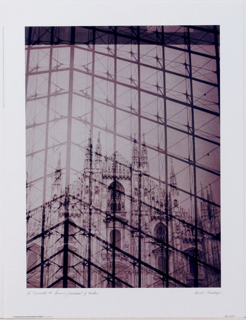 Photo Print LA PYRAMIDE du LOUVRE/CATHEDRAL OF MILAN: This is a 1999 sepia photo print by Carol Bishop titled La Pyramide du Louvre/Cathedral of Milan. AA2641. Bentley Publishing Group. SIZE: Approx. 13" x 17". 10 1/2" X 14" image size. -----------------
