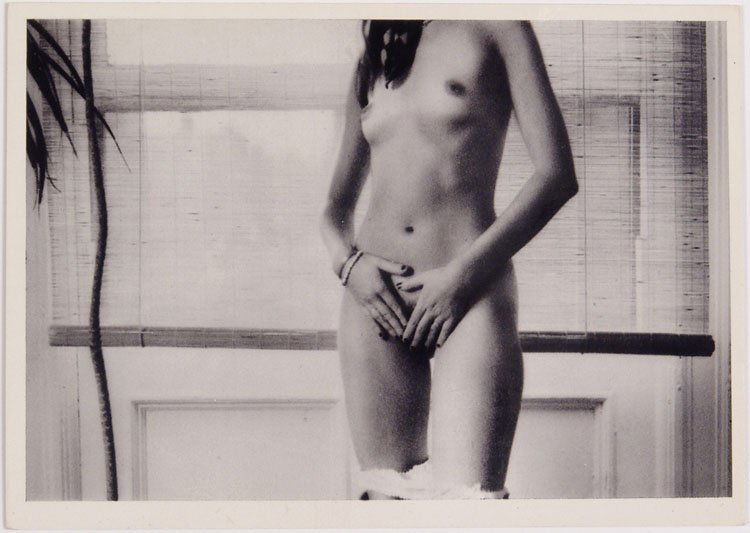 Vintage Photo Postcard FRONTAL NUDE SELF PORTRAIT: This is a vintage postcard with a 1973 photo by photographer Erica Lennard titled Autoportrait. Printed in France. **MORE postcards from 1950s to 1990s (risque, nude, art sci-fi, oddities) in this and