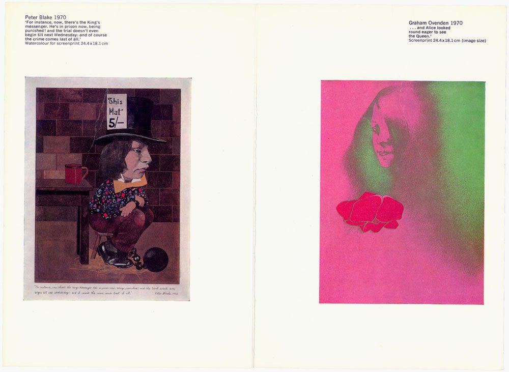 1971 Expo Catalog Wonderland ALICE Prints Blake/Ovenden: This is a rare expo catalog/brochure from December 1971. An exhibition of screenprints by Peter Blake and Graham Ovenden based on the theme of Lewis Caroll's 'ALICE'. The Arwin Galleries, Detroit