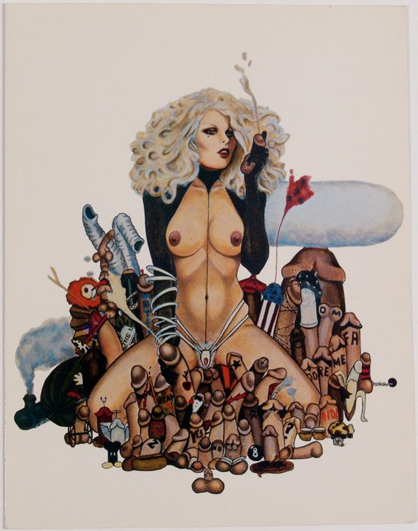 1980 OLIVIA Card NUDE STONER HIPPIE CHICK & "Mushrooms": This is a vintage 1980 greeting card with artwork by Olivia De Berardinis. Art originally created in 1975, this is Olivia's sexualized reinterpretation of 1970s image of a girl surrounded by mushrooms