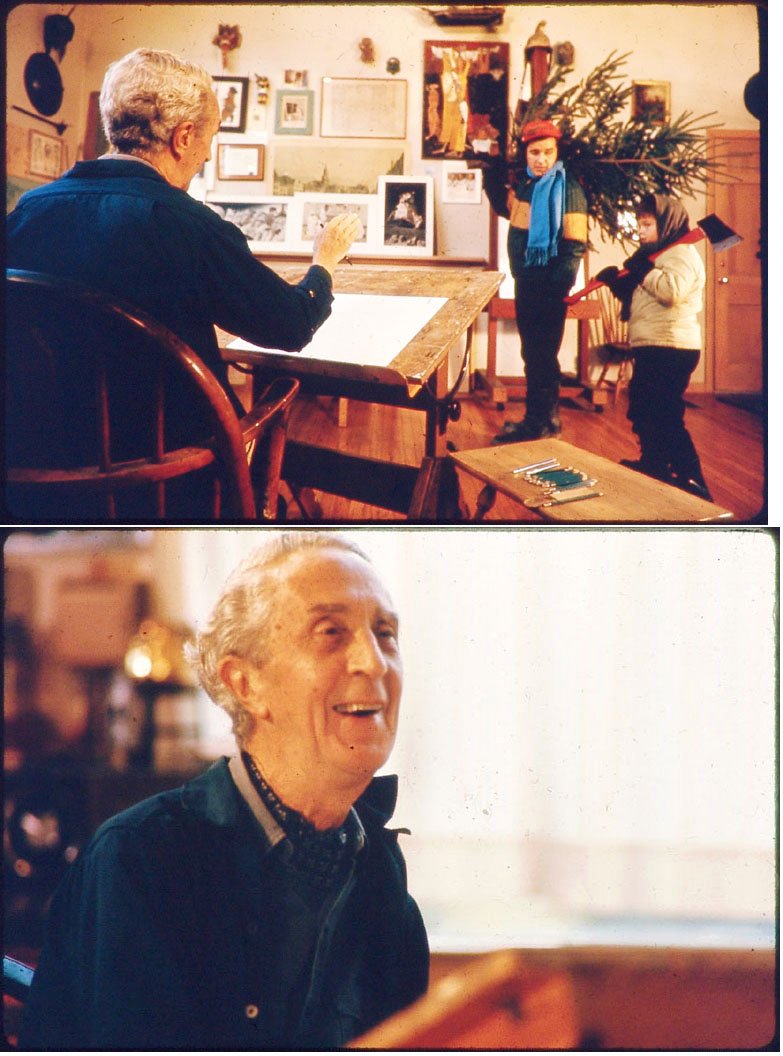 15 1970 Color Transparencies of Artist NORMAN ROCKWELL: This is a vintage 1970 set of 15 color transparencies of artist Norman Rockwell. Rockwell was photographed as he worked on the first of an annual series of limited edition sterling silver Christmas co