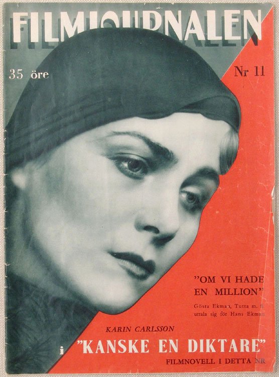 1933 Swedish FILMJOURNALEN Magazine Karin Carlsson Cvr: This is a VINTAGE 1933 FILMJOURNALEN Swedish movie magazine. The cover is of Karin Carlsson. It is completely in Swedish and has full page photos of: Mariam Hopkins Loretta Young Photos of: Gary Coope