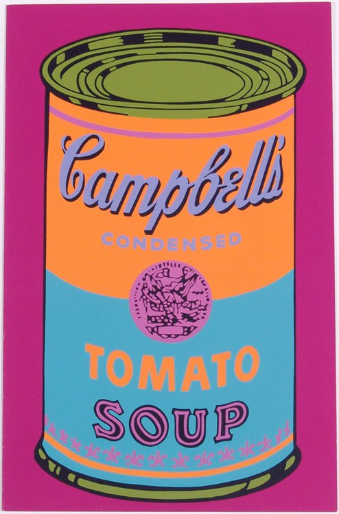 1969 ANDY WARHOL Greeting Card Campbell's Tomato Soup: This is a vintage 1969 greeting card with artwork by Andy Warhol. Warhol's famous Campbell's tomato soup image. Reverse: Silk Screen from Banner by Andy Warhol for Multiples Inc. 1969. Printed in West