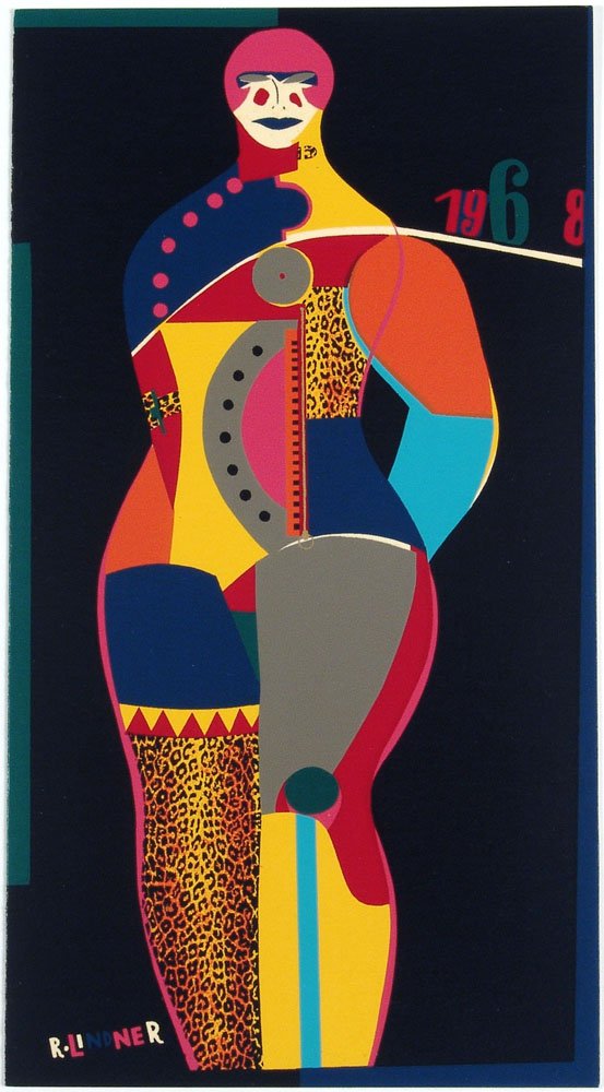 Old 1969 RICHARD LINDNER Greeting Card FUN CITY Mint: This is a vintage 1969 greeting card with artwork by Richard Lindner. From his painting titled 'Fun City'. Part of a collection produced by Multiples. Reverse: Silkscreen from banner by Richard Lindne