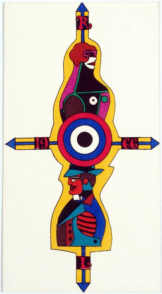 Old 1960s RICHARD LINDNER Silkscreen Greeting Card Mint: This is a vintage 1960s greeting card with artwork by Richard Lindner. Reverse: Silkscreen from Banner by Richard Lindner for Multiples Inc.SIZE: Approx. 5" x 9 1/2". Richard Lindner is one of the fam