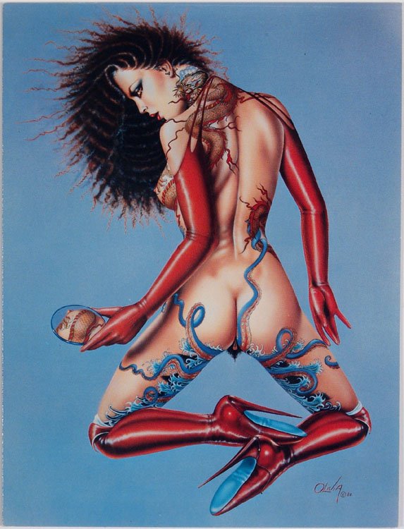 1980 OLIVIA Greeting Card FULL-BODY DRAGON TATTOO NUDE: This is a 1980 greeting card with artwork by Olivia De Berardinis. O Card Corp. Printed in U.S.A. SIZE: Approx. 5" x 6 3/4". Olivia De Berardinis, or simply Olivia, is an American artist who is known 