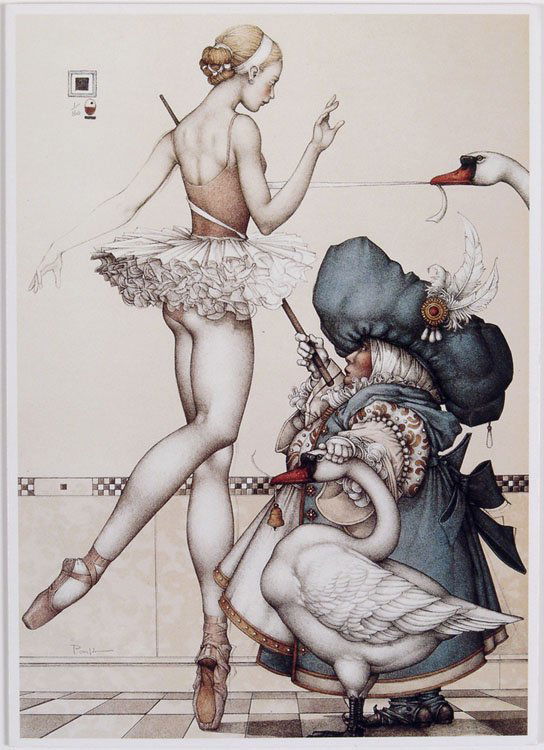 MICHAEL PARKES Artwork Greeting Card - Ballet Mistress: This is a 1994 greeting card with artwork by Michael Parkes titled Ballet Mistress. Steltman Editions. Printed in the USA. SIZE: Approx. 4 3/4" x 6 3/4". ****** We provide in-house shipping. Low shipp