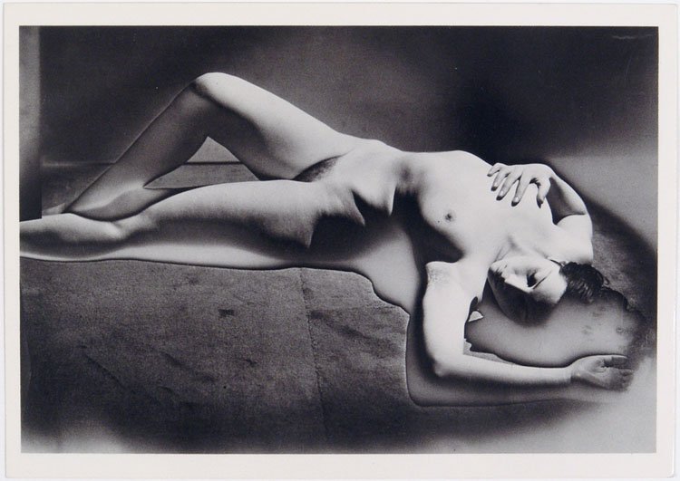 Vintage 1988 MAN RAY Stylized Nude Photo Postcard: This is a vintage 1988 postcard featuring a 1931 photo by photographer Man Ray. Titled The Primacy of Matter Over Thought. SIZE: Approx. 6" x 4 1/4". **MORE postcards from 1950s to 1990s (risque, nude