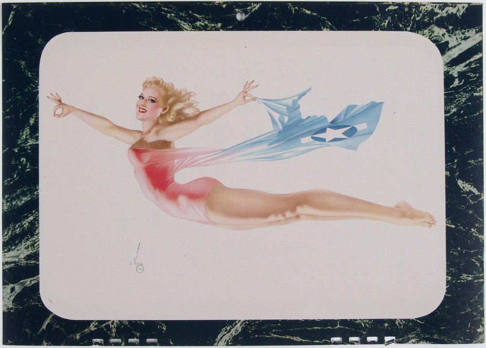 Vintage 1945 WWII VARGA GIRL Calendar Page Pin-Up: This is a vintage September, 1945 Alberto Vargas pin-up calendar page. Great colors. SIZE: Approx. 13 1/2" x 9 1/2". Alberto Varga/Vargas was considered to be one of the best pin-up artists and was ma