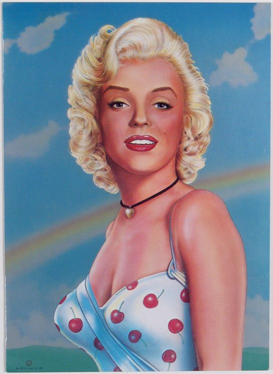 Vintage 1982 MARILYN MONROE Cherry Dress Greeting Card: This is a vintage 1982 Portal Publications greeting card with artwork of Marilyn by Monte Dolack. **MORE nude/risque cards (from Olivia and other erotica artists) in this auction. From the estate of a