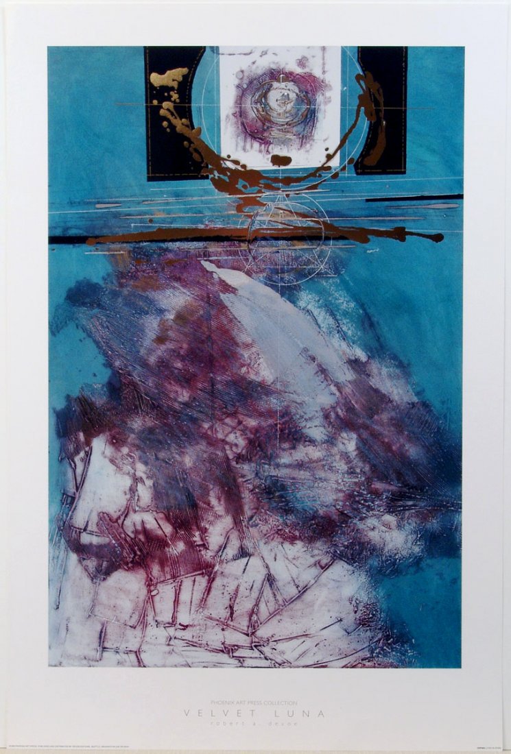 1993 Print VELVET LUNA Robert A. Devoe Super Abstract: This is a vintage 1993 poster/print by Robert A. Devoe titled Velvet Luna. Impossible to find poster, out of print. More unusual to find in this large size. Litho in Spain. A great example of 20th Cen
