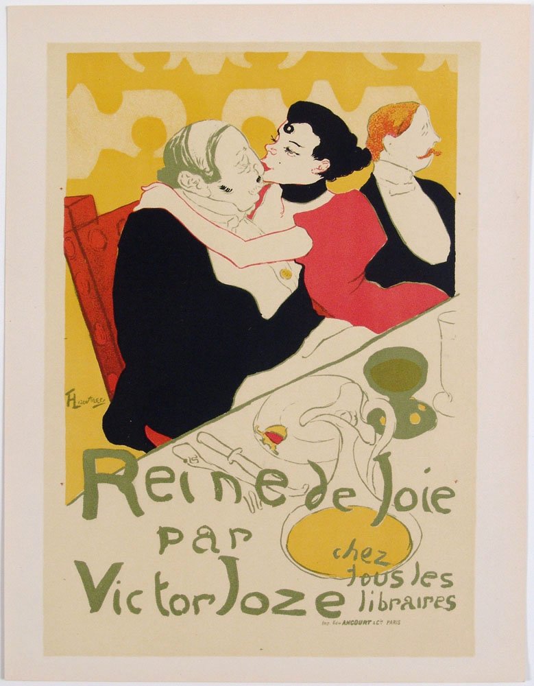 Vintage TOULOUSE-LAUTREC Litho Print REINE DE JOIE: This is a vintage lithograph print from the set printed in 1951 by Mourlot Freres of Paris. Original poster artwork by Henri de Toulouse-Lautrec. Printed on superb quality paper; colors are bright and