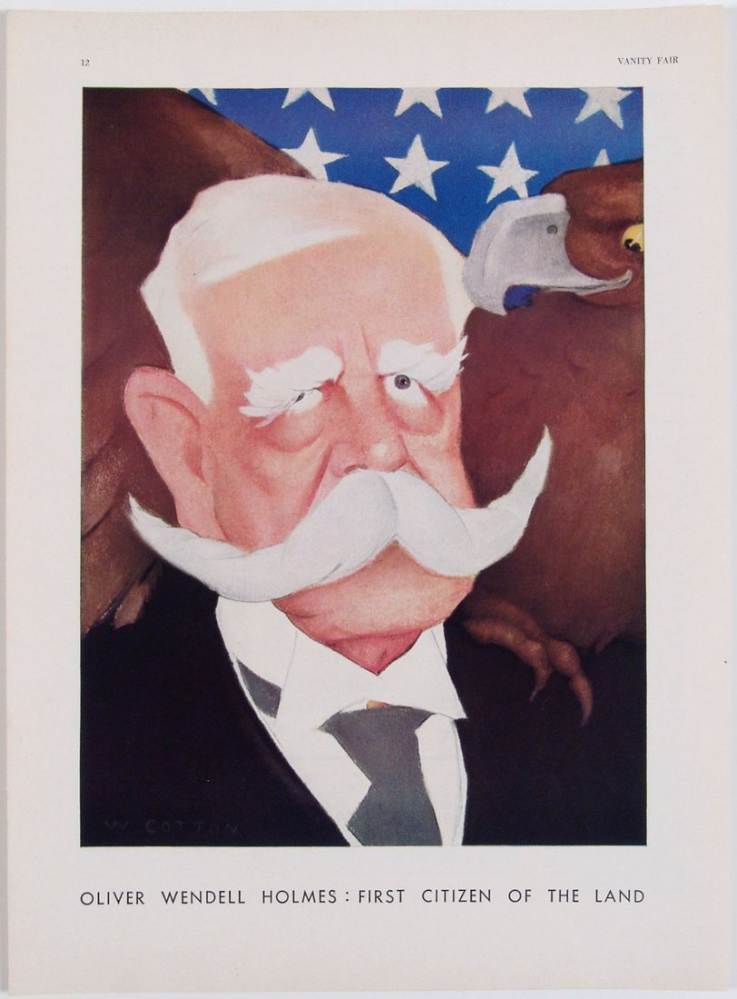 Antique 1933 Vanity Fair Print OLIVER WENDELL HOLMES: This is an antique 1933 print from Vanity Fair. Original caricature artwork by William Cotton titled Oliver Wendell Holmes: First Citizen of the Land. This is a page from the magazine, so there is tex