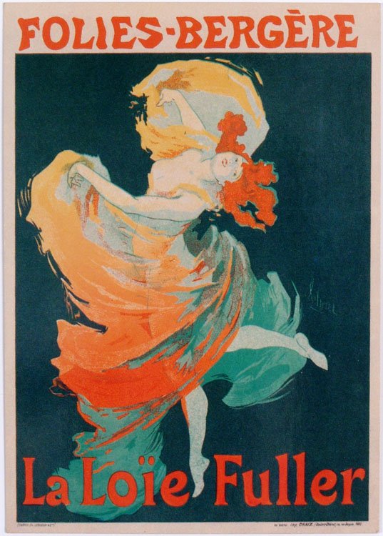 Vintage 1983 Postcard - FOLIES-BERGERE by Jules Cheret: This is a vintage 1983 postcard with 1893 Folies-Bergere art by Jules Cheret featuring Loie Fuller. Printed in the USA. SIZE: Approx. 4 1/4" x 6". **MORE postcards from 1950s to 1990s (risque, nude, a