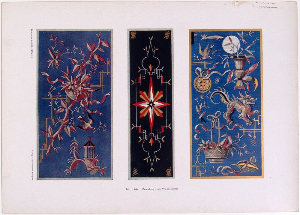 1920s Art Deco DEKORATIVE VORBILDER Print OTTO RUCKERT: This is a vintage circa 1920s Art Deco color plate print from the scarce and highly-sought-after German portfolio series titled "Dekorative Vorbilder." Artist: Otto Ruckert. Printed on heavy paper wit
