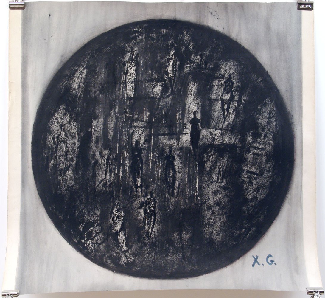 1950s XAVIER GONZALEZ Signed Abstract Afterlife: This is a beautiful and unique mid-century Xavier Gonzalez abstract painting. A terrific estate find! Rolled up in the corner was this one-of-a-kind original. Hand-drawn and hand-painted - this was a 
