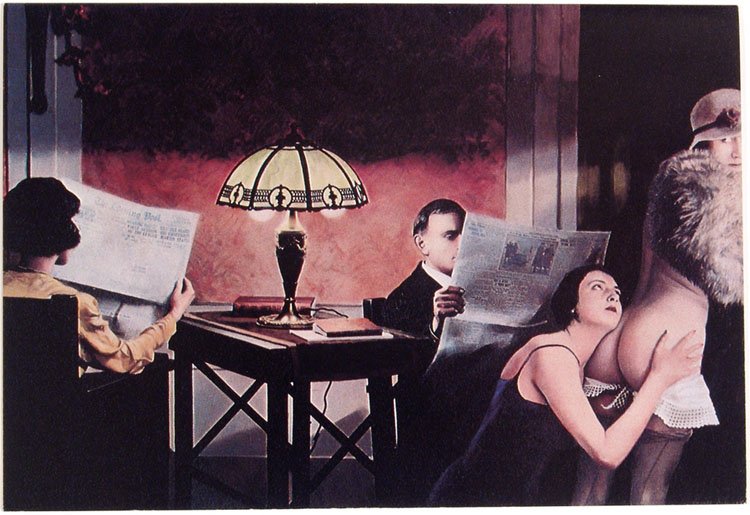 1983 Risque Greeting Card THE READING ROOM: This is a vintage 1983 risque greeting card with artwork by Guy Johnson titled The Reading Room. A rather bizarre 1920s-esque scene. Paper Moon Graphics, Los Angeles. **MORE nude/risque cards (from Ol
