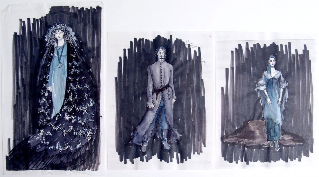 Orig Theatre Costume Drawings DUKE BLUEBEARD'S CASTLE: This is a lot of three original hand-colored mixed media costume/character drawings from a theatrical production of Duke Bluebeard's Castle. It is from the estate of well-known New York theatre costum