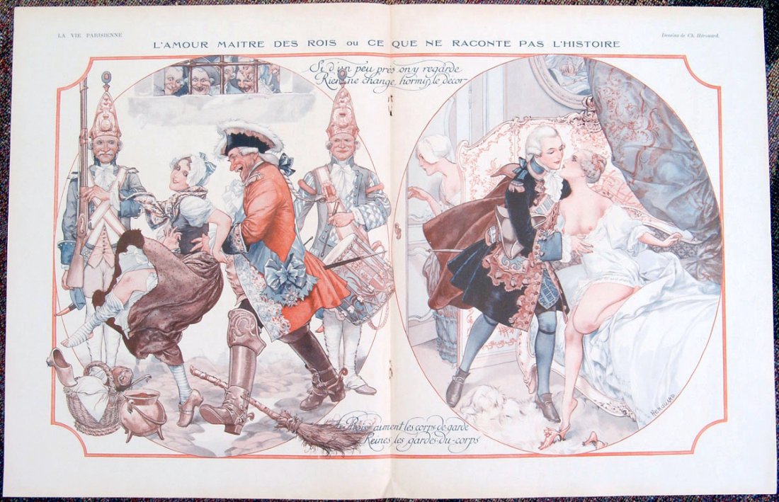 LA VIE PARISIENNE 1926 Risque Centerfold Kings & Girls: This a vintage 1926 Art Deco French centerfold print from the erotic French magazine La Vie Parisienne. Titled L'Amour Maitre des Rois ou Ce Que Ne Raconte Pas L'Histoire. This is a quality internal c
