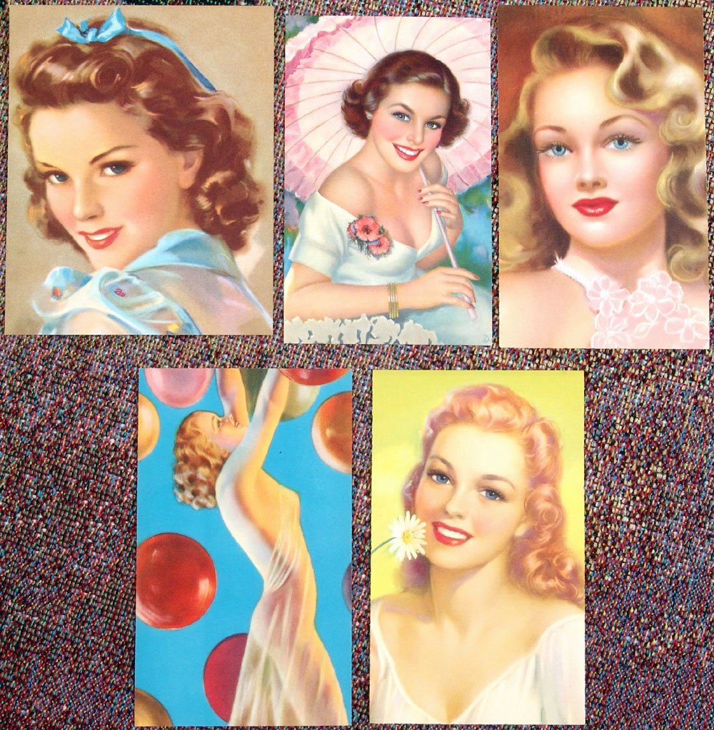 Lot 5 Old Pinups Devorss, Erbit, Calendar Samples Mint: This is a lot of five vintage pin-ups by DeVorss, Erbit, and others. From the estate of a big pin-up collector who archived prints and stored them flat in protective sleeves. SIZE: Range from 3" x 5" 
