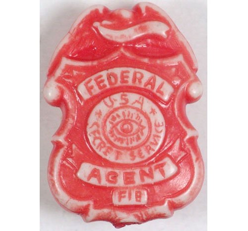 Vintage Celluloid Badge Federal Agent FIB Cracker Jack: This is a vintage celluloid badge pinback. Federal Agent USA Secret Service "FIB". All-seeing eye in center. Probably was a Cracker Jack prize. Be sure to check out the other pin-back buttons in this 