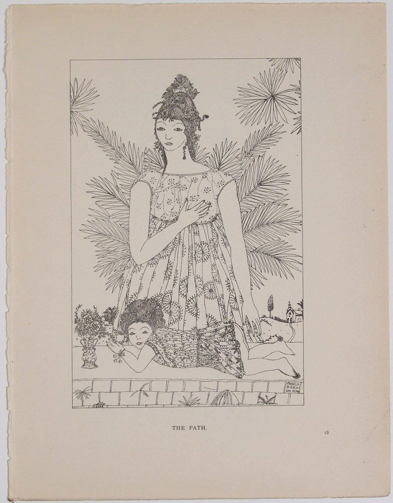 1919 PAMELA BIANCO Flora Book Fantasy Print THE PATH: This is a vintage children's fantasy print from the 1919 1st edition book "Flora" which grew out of an exhibition of the drawings of 12-year-old Pamela Bianco. The exhibition was held in the Leicester