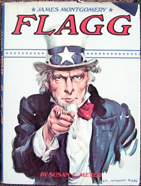 1974 Book JAMES MONTGOMERY FLAGG by Susan E. Meyer: This is a vintage 1974 book by Susan E. Meyer titled James Montgomery Flagg. Published by Watson-Guptill Publications. Printed in U.S.A. First printing. Hardcover. SIZE: 10" x 13 1/2". 160 pages. ****