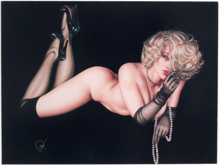 1991 OLIVIA Card NUDE BLONDE IN STOCKINGS & PEARLS: This is a vintage 1991 greeting card with artwork by Olivia De Berardinis. Titled Devil's Food. O Card Corp. Printed in U.S.A. **MORE nude/risque cards (from Olivia and other erotica artists) in this 