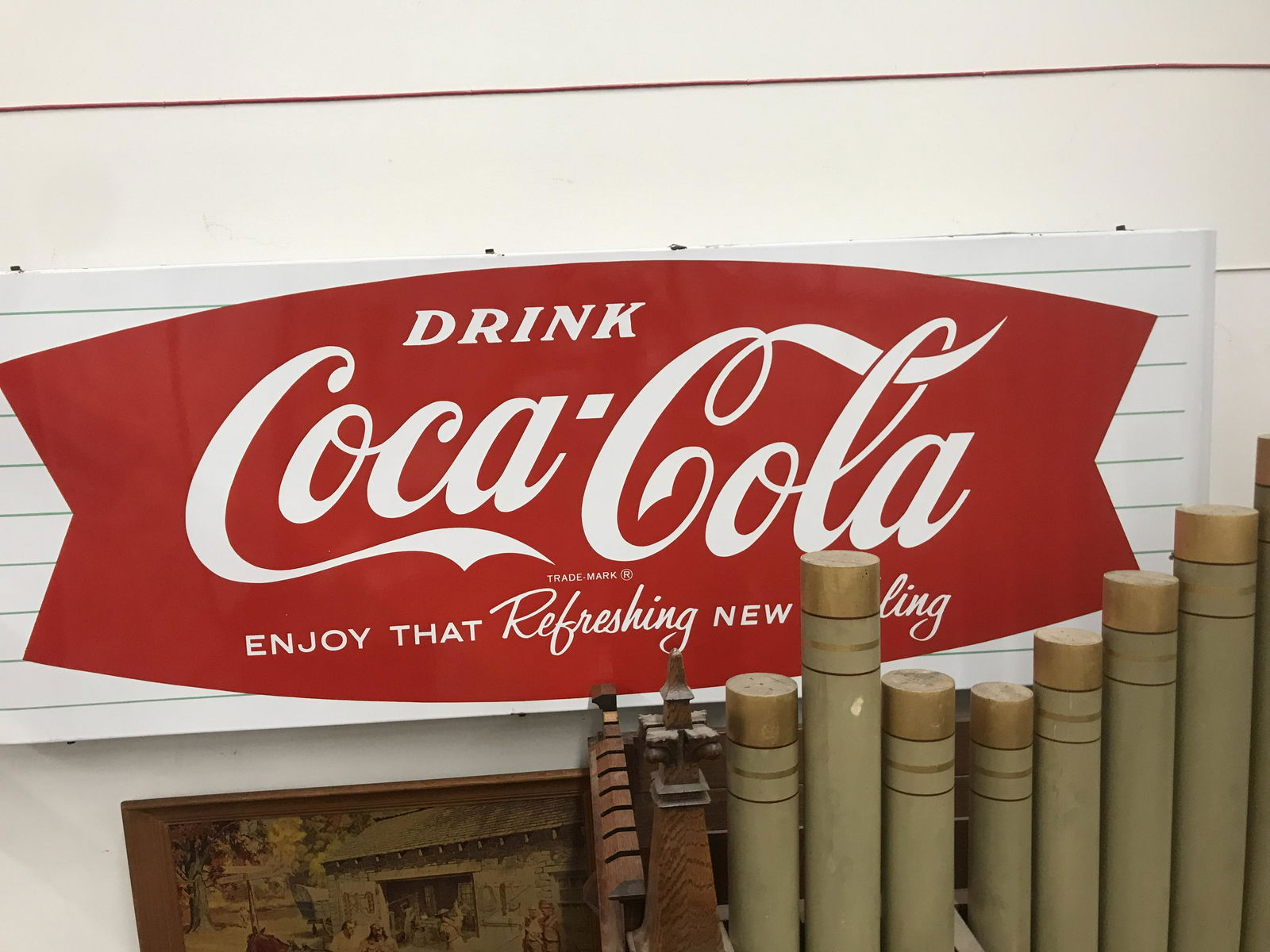 Large fishtail porcelain Coca Cola sign.  Immaculate (1 of 1)