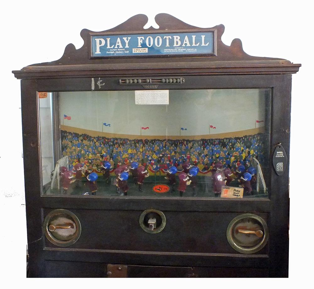 Floor model, wooden, coin-op football game.  Chester (1 of 2)