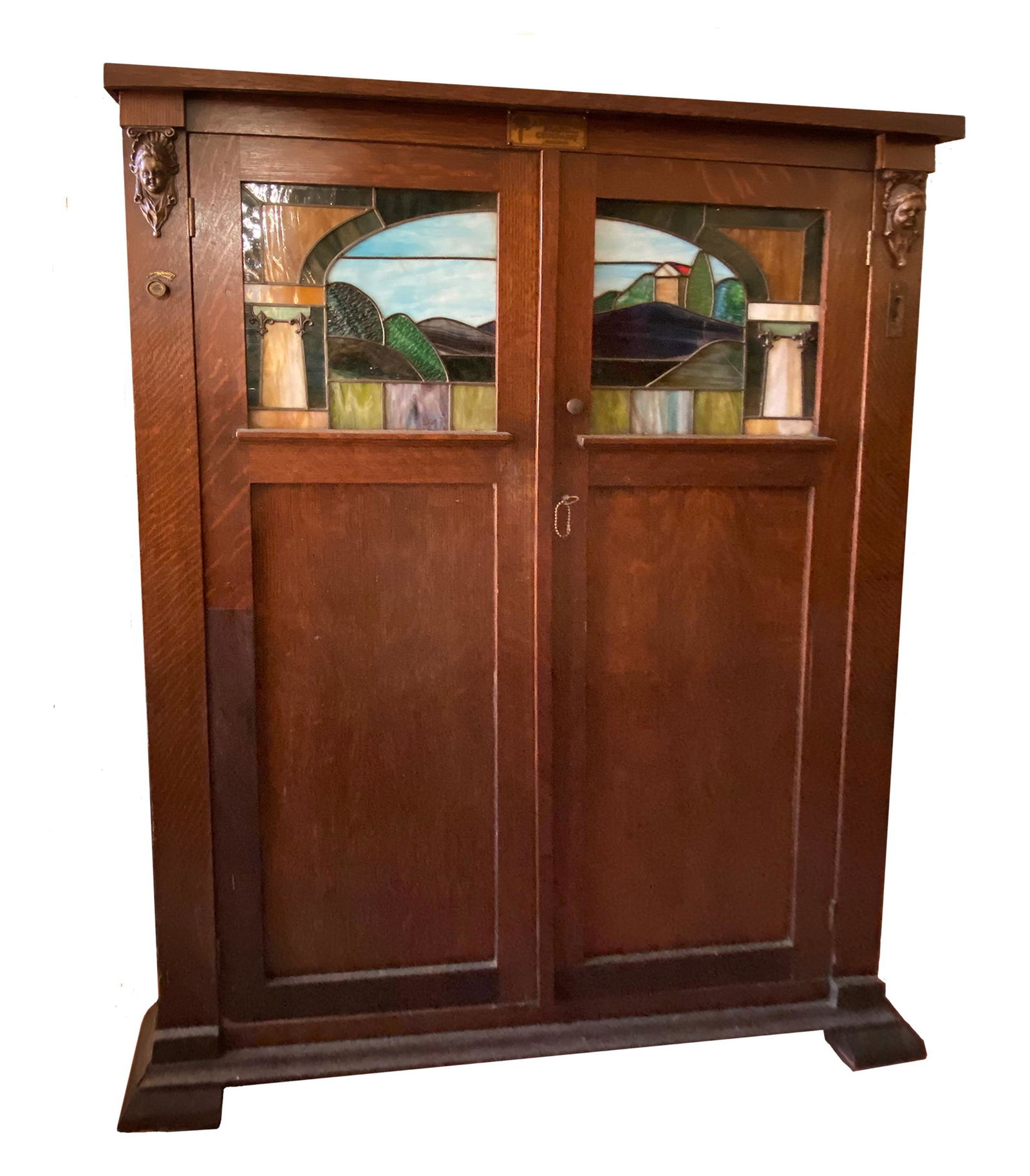 Seeburg L Nickelodeon in oak cabinet with stained glass (1 of 1)