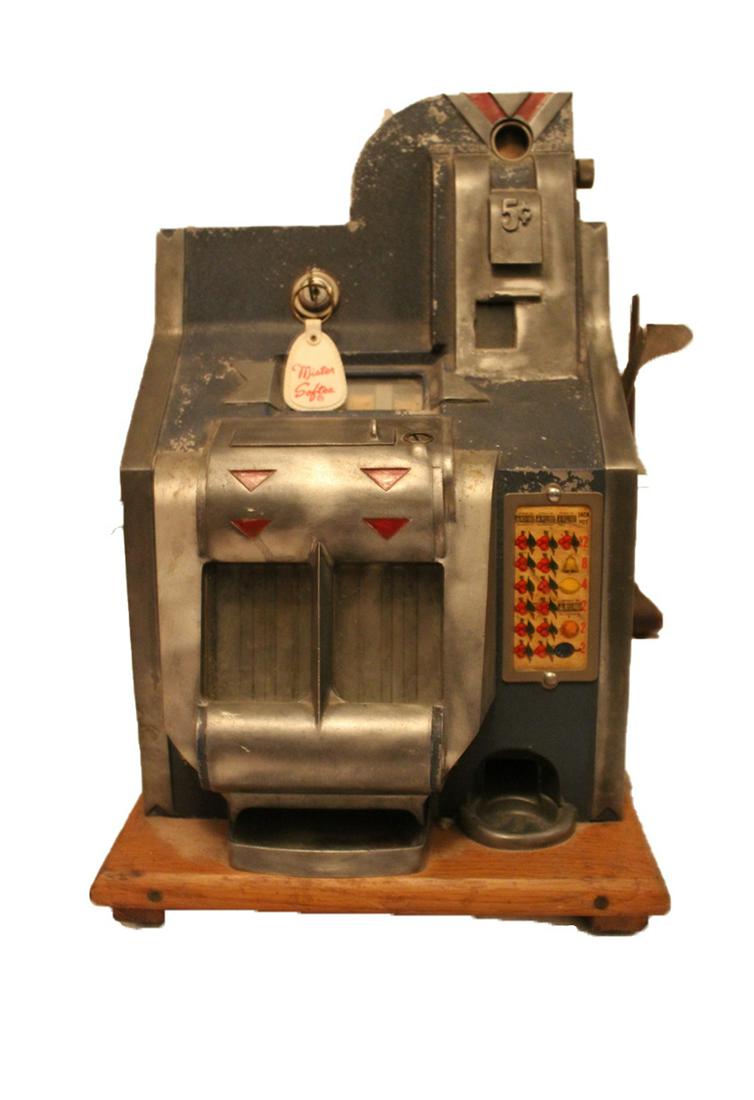 QT 5 cent slot machine.  Small counter size. Some paint (1 of 1)