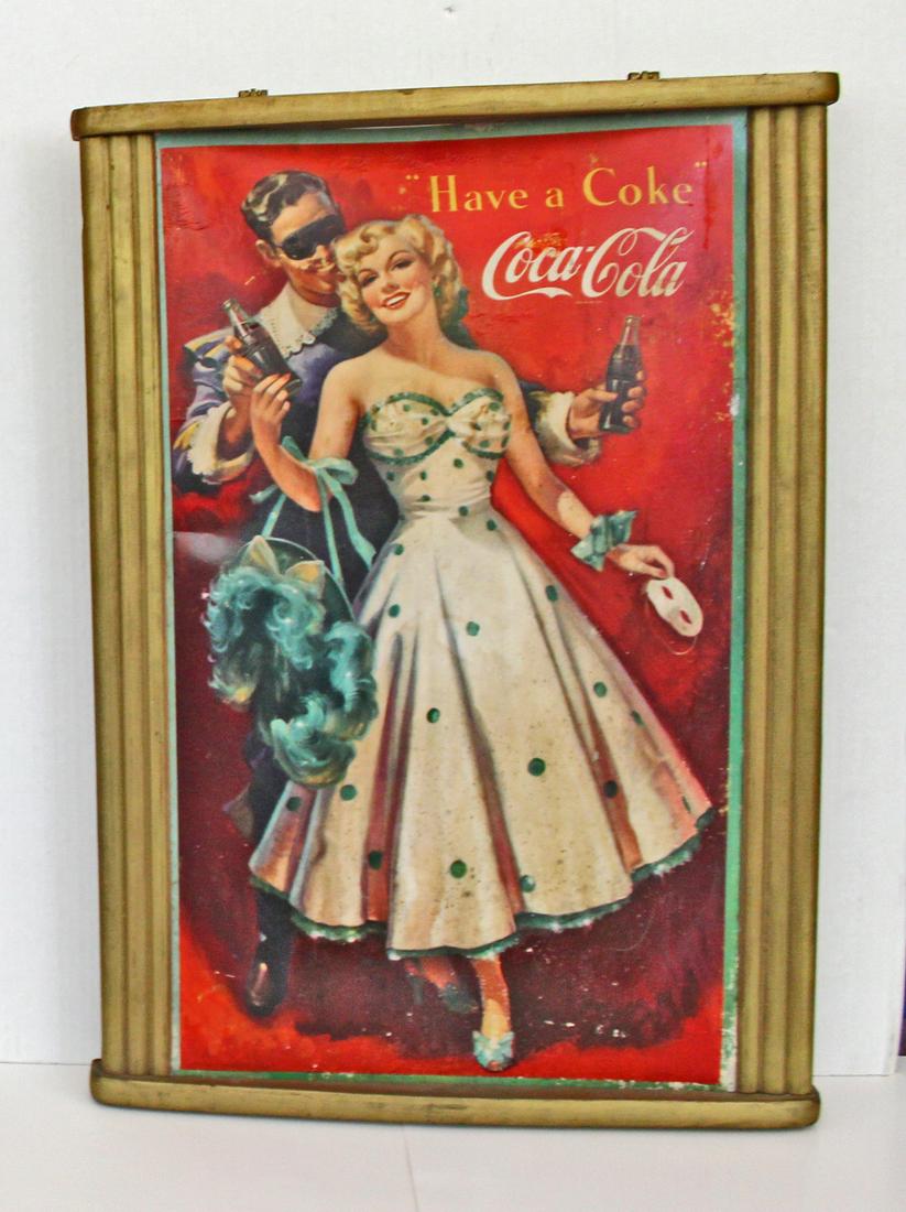 Early Coca Cola cardboard advertisement in wood frame (1 of 1)