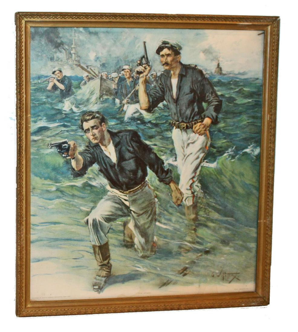 Framed print The Attack. Copyright by Smith & Wesson: Framed print The Attack. Copyright by Smith & Wesson Springfield, Mass., 1902. Print by G.W. Peters. Published by Frank Presbrey Co., NY. Strong colors. Nice presentation. Appropriately framed. Measur