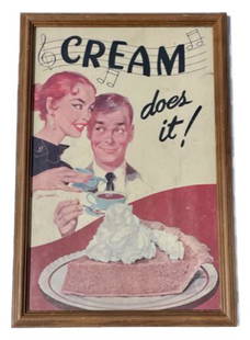 FRAMED VINTAGE CREAM ADVERTISEMENT: FRAMED VINTAGE CREAM ADVERTISEMENT MEASURES APPROXIMATELY 8 X10 X1 INCHES