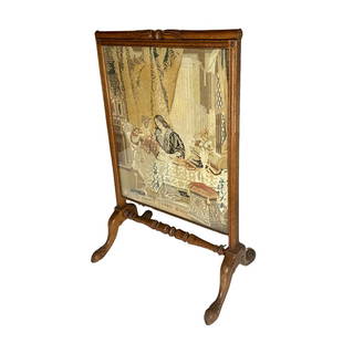 ANTIQUE VICTORIAN PETIT POINT: ANTIQUE VICTORIAN ERA PETIT POINT ON LARGE WOODEN FLOOR PICTURE FRAME STANDS APPROXIMATELY 4 FT TALL