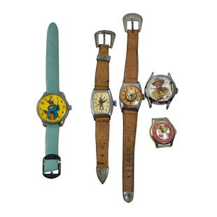 GROUP OF WESTERN CHARACTER WATCHES: VINTAGE 2 DALE EVANS WATCH-VINTAGE LONG RANGER-GENE AUTRY WATCHES BOX APPROXIMATELY 6 X 8 X1