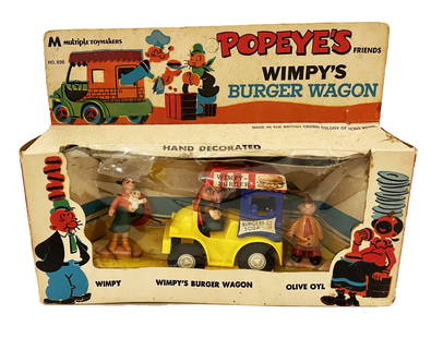 POPEYES FRIEND'S WIMPY'S BURGER WAGON: MANUFACTURED BY MULTIPLE TOY MAKERS HAND DECORATED WIMPY'S BURGER WAGON STILL IN THE BOX