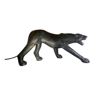 GENUINE LEATHER BLACK PANTHER: GENUINE LEATHER WRAPPED PANTHER SOME WEAR ON LEATHER OTHERWISE GOOD CONDITION STANDS APPROXIMATELY 3 FT TALL