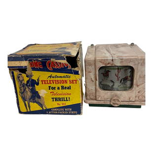 1950s HOPALONG CASSIDY AUTOMATIC TELEVISION SET: HOPALONG CASSIDY AUTOMATIC TELEVISION SET WITH 4 ACTION PACKED STRIPS STILL IN THE BOX