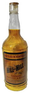 GLASS HILL AND HILL KENTUCKY WHISKEY-A BLEND: ORIGINAL CIRCA 1940-1950'S KENTUCKY WHISKEY GLASS COUNTER TOP MERCANTILE STORE DISPLAY BOTTLE. HILL AND HILL KENTUCKY WHISKEY BY NATIONAL DISTILLERS APPROXIMATELY 25H AND 8.25 DIAMETER