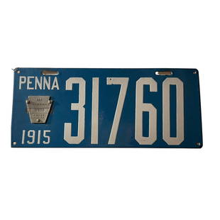 PORCELAIN AUTO TAG PENNA 1915: PORCELAIN AUTO TAG PENNA 1915- 31760