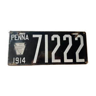 PORCELAIN AUTO TAG PENNA 1914: PORCELAIN AUTO TAG PENNA 1914-71222
