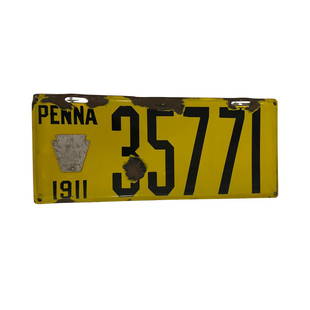 PENNA 1911 PORCELAIN LICENSE PLATE 35771: PENNA 1911 PORCELAIN LICENSE PLATE 35771