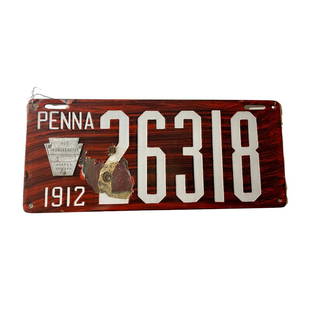 PORCELAIN AUTO TAG PENNA 1912: PORCELAIN AUTO TAG PENNA 1912-26318