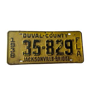 DUVAL COUNTY 1938 LICENSE PLATE: DUVAL COUNTY JACKSONVILLE BRIDGE 1938 LICENSE PLATE