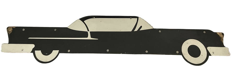 PORCELAIN CAR SIGN: PORCELAIN CAR SIGN THAT RESEMBLES 57 CHEVROLET DIMENSIONS 44.5"L X 8' X .25 DEPTH WIDE