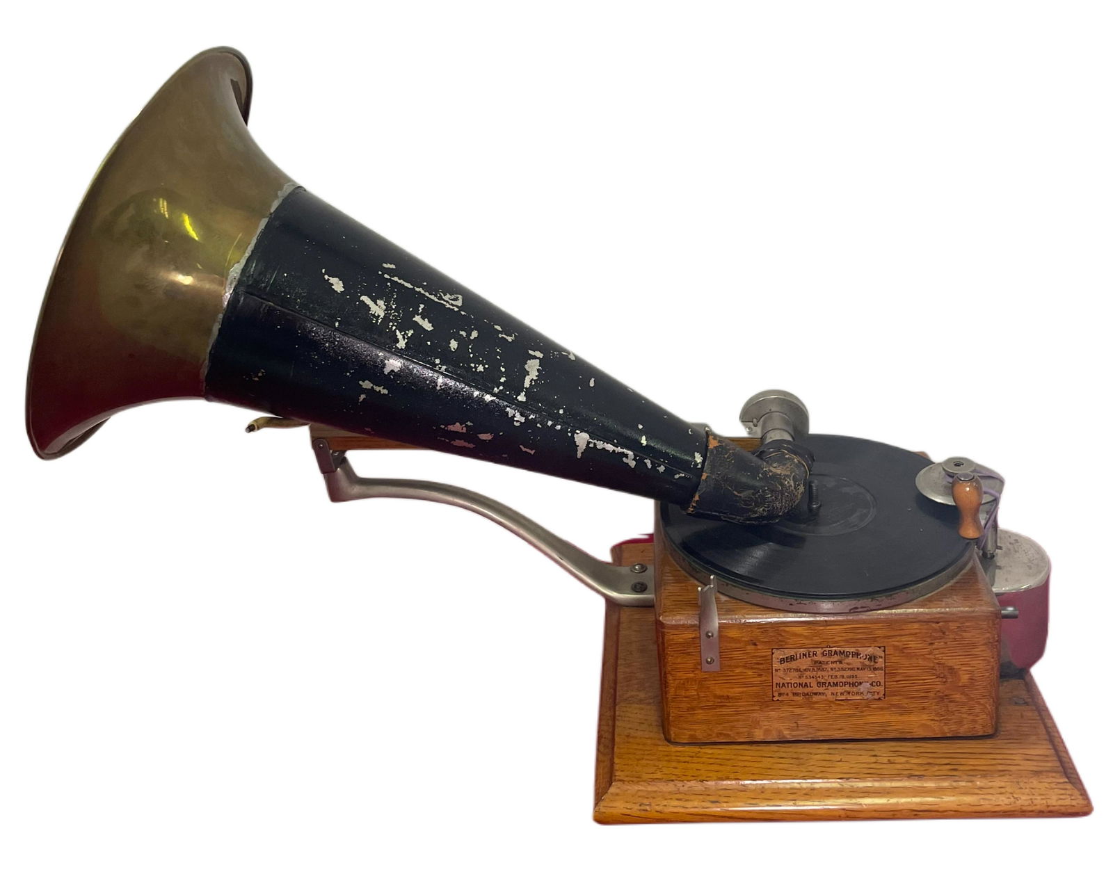 1895 BERLINER RECORD PLAYER WITH 1 RECORD (1 of 3)