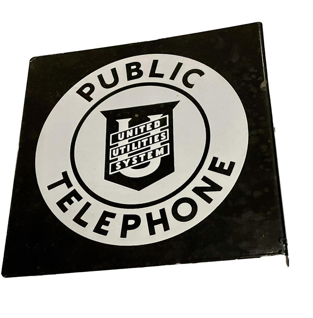 PORCELAIN UNITED UTILITIES SYSTEM PUBLIC TELEPHONE FLANGE: UNITED UTILITIES SYSTEM PUBLIC TELEPHONE FLANGE PORCELAIN 11 X 11 GOOD CONDITION FOR ITS AGE