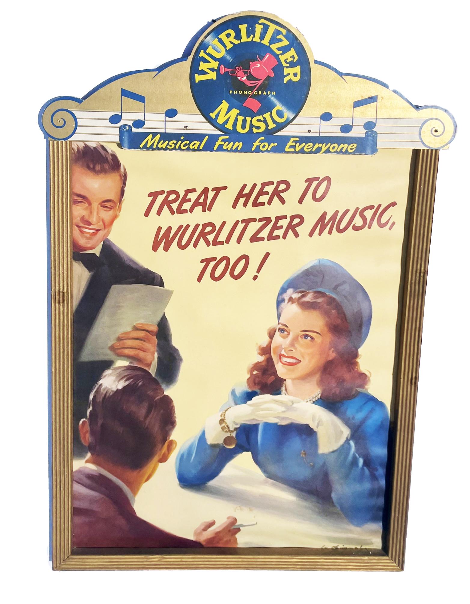1940s-1950s WURLITZER MUSIC POSTER AND ORIGINAL FRAME (1 of 1)